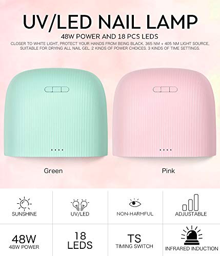Miniatura 6 de KADS Lámpara de uñas LED UV de 48 W, secador de luz UV profesional, mini secador de esmalte de uñas, secado de uñas (rosa)