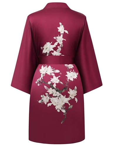 Image of BABEYOND Kimono Robe Cover up Short Satin Floral Silky Kimono Blouse Loose Bachelorette Party Robe
