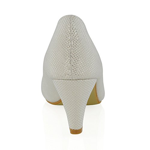 ESSEX GLAM Women’s White Glitter Slip On Low Heel Evening Bridal Court Shoes 8 B(M) US - Image 4