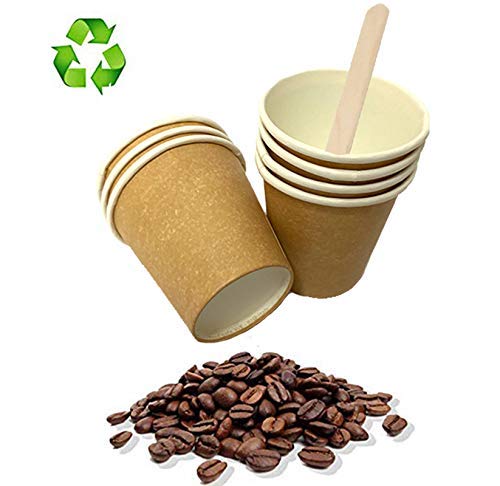 Palucart 500 Paper Coffee Cups, 75 ml Each, Colour: Havana Brown, Biodegradable Cardboard, for Hot Drinks, Cappuccino, Coffee + 500 Birchwood Coffee Stirrers