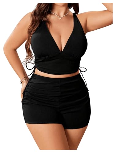 SOLY HUX Women's Plus Size Bikini Set Criss Cross Drawstring High Waisted Bathing Suit 2 Piece Swimsuit