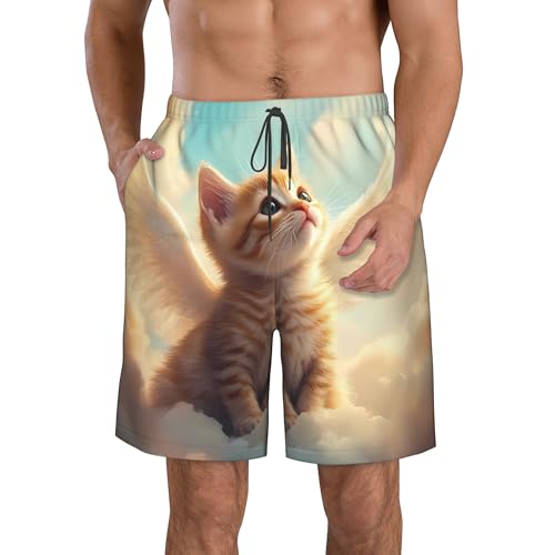 PHJAdq Sunshine Cloud - Pantalones cortos de playa elásticos para hombre, diseño de gato, de secado rápido, Negro, 3XL