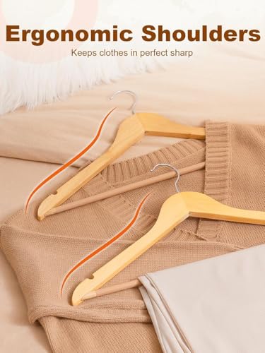 Image of STAR WORK Multi Functional Solid Wooden Suit Hangers, Coat Hangers, Natural Finish with 2 Shoulder Notches 360 Degree Swivel Hook (16)