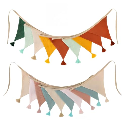 2 Piezas Banderines Fiesta,2,6M Guirnalda De Banderines para Habitación Infantil Multicolor Banderin Decorativos Tela Decoración Habitación Niños para Bodas Fiestas Guirnalda Baby Shower (Fleco)