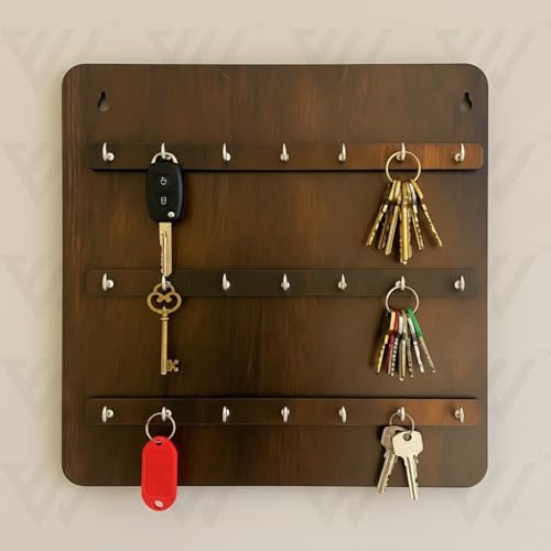 Image of Stylish Wooden Large Key Holder 21 Hook Hanger for Home Decor 2 Hook Wall Without Driling Self Adhesive Free