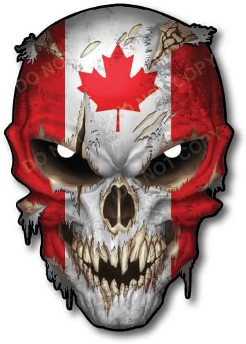 Image of Canada Skull Canadian Flag Maple Leaf Vinyl 3M Decal Sticker with Reflective Eyes Car Truck Windshield - Safe for Vehicle Paint - Patriotic Graphic Large Vinyl Emblem