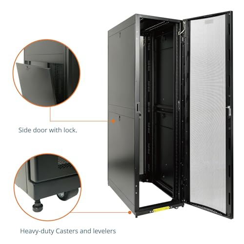 Image of Tecmojo 48U Server Rack Cabinet - PRE-Assembled 24inch Width 43inch Depth IT Network Equipment Cabinet Rack Enclosure with Casters - 3000lbs Weight Capacity(06Black)