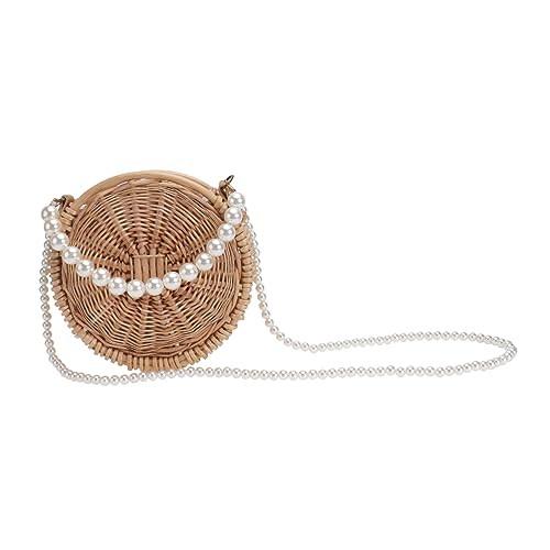 Sac rond paille perles à bandoulière croisée pratique et légère