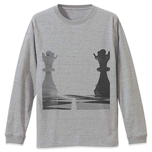 [igsticker] ロング Tシャツ ロンT 長袖 カットソー メンズ レディス プリント おしゃれ クルーネック XLサイズ 灰色 ミックスグレー 男女兼用 t-shirt 001222 ユニーク チェス 白 黒