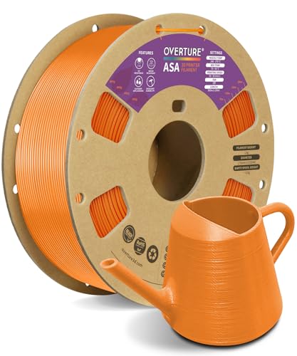 Image of OVERTURE ASA Filament 1.75mm, UV & Weather Resistant for Outdoor | High Impact Strength & Heat Resistance Up to 96C, 1kg (2.2lbs) Cardboard Spool, Fits Most FDM Printers (Orange)