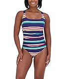 Nautica Women's Standard One Piece Swimsuit Crossback Tummy Control Quick Dry Removable Cup Adjustable Strap Bathing Suit, Prep Stripe Multi