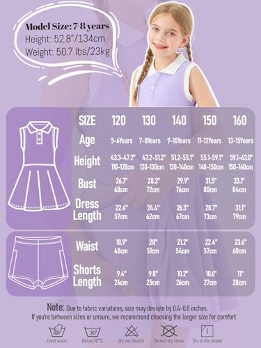 GroYolan Mädchen Tenniskleid ärmellos Polokleid Sportkleid mit Hose und Taschen Tennis Golf Kleid für Sport Casual 5-15 Jahre