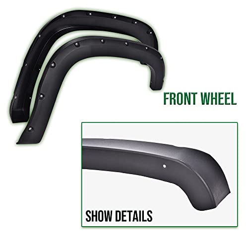 G-Plus Fender Flare Compatible With 2007-2013 Gmc Sierra 1500 4Pc Pocket Rivet Textured Style Offroad #TOP4