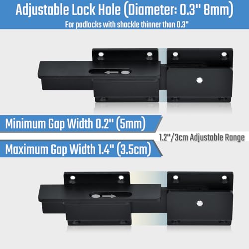 1Pack Flip Gate Latch Lock with Padlock Hole, 3.5mm Aluminum Alloy Door Latch for Outdoor Wooden Fence, Swing Open Gate, Double Gate, Barn Door, Shed, Vinyl Fence, Yard, Black