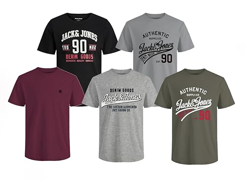 JACK & JONES Herren JJECORP Logo Tee SS Crew Neck MP, Black, Green, Red, 2 x Grey, L 4