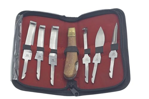 Professional Hoof Knife and Claws Interchangeable Stainless Steel Kit – Hoof Trimming & Cleaning Tools with Ergonomic Handle for Horses, Cattle, Livestock Animal - Zipper Case (Set of 4)