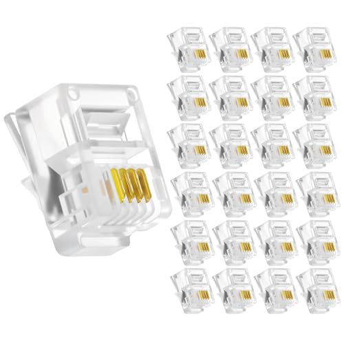 Bruislard RJ11 Connectors RJ11 6P4C Connectors Phone Line Connector Telephone Modular Plug Telephone Line Cable Wire Male Plug Phone Jack Adapter Crimp (25 Pieces Pack)