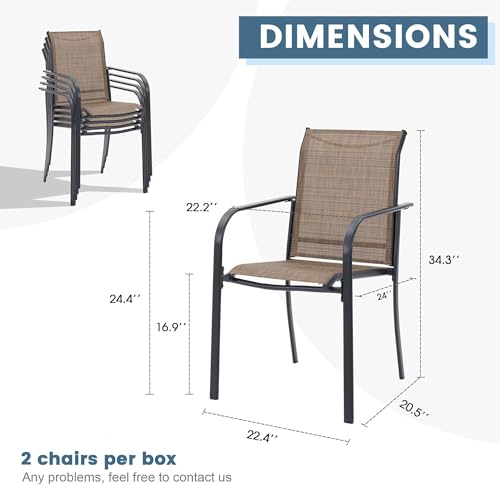 Image of DIFY Patio Chairs Set of 2, Stackable Textilene Outdoor Dining Chairs with Metal Frame, All Weather Outdoor Chairs Set for Backyard Garden Deck Poolside, Brown
