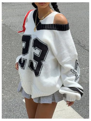 Image of BEAUDRM Women's Y2K Sweater Oversized Sweaters Long Sleeve V Neck Pullover Jumper Knit Top