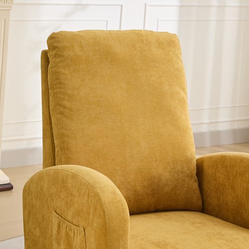 Image of Rocking Chair Nursery, Glider Rocking Accent Chair with Wood Legs, High Back Pocket Modern Upholstered Nursery Chair, Comfy Accent Rocker Armchair for Living Room Bedroom, Mustard Yellow