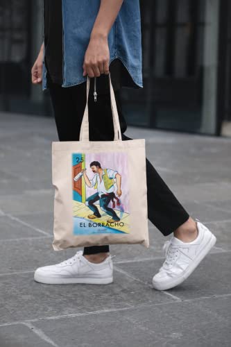 El Borracho Drunk Loteria Card Mexican Latina Graphic Tote Bag for Adults3