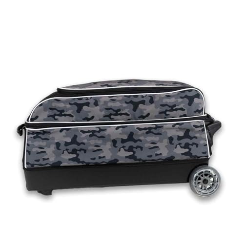 ELITE Basic Triple Roller Rowling Bowling Bag | Black Bowling Bags With Wheels | Holds Up to 3 Bowling Balls | Additional Storage for 2 Pairs of Shoes | Air-Travel Friendly (Grey Camo)