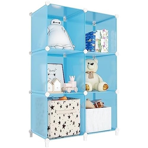 Portable Closet 6 Cube Closet Organizer and Storage Shelf Bookcase with Metal Hammer, Organizer Cabinet for Kids, Bedroom, Bathroom