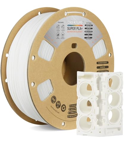Image of OVERTURE Super PLA+ Filament 1.75mm, Toughness Enhanced PLA Plus, Professional Toughness 3D Printer Filament 1kg (2.2lbs), High Precision + /- 0.02mm (White)
