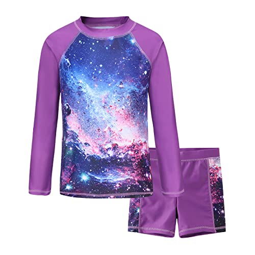 Image of Girls Rash Guard Set for Girls Long Sleeve Swimsuits Hawaiian Two Piece Bathing Suits Swimwear Set