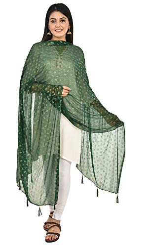 Image of YOUTHQUAKE Soft Chiffon Dupatta with Golden Foil Print & Tassels for Women & Girls