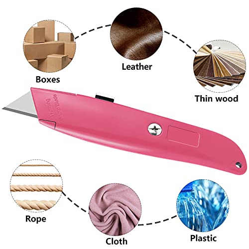 Diyself 2Pack Utility Knife Box Cutter Retractable Blade Heavy Duty, Box Cutters For Boxes And Cartons, Aluminum Shell Box Knife, Box Opener, Cardboard Cutter Knife (Pink) #TOP2