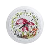 Taylor Forest Mushrooms Indoor Outdoor Dial Thermometer, Wireless Thermometer with Easy to Read Numbers for Patio, Pool, Garage and Indoor Areas, 8.5-inch, White