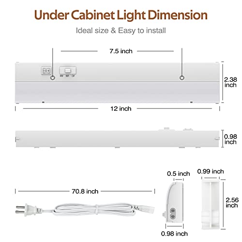 Pesuten Led Under Cabinet Task Lighting For Kitchen Plug-In Closet Light Dimmable Under Cabinet Light 3 Color 3000K/4000K/5000K For Kitchen Garage Counter/Sink Area 12 Inch #TOP5