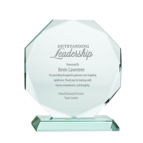 Baudville Engraved Trophy - Jade Glass Character Trophy - Diamond Cut Round Award For Employees - Personalized Engraving Up To Three Lines And Verse - Comes In Gift Box #TOP11