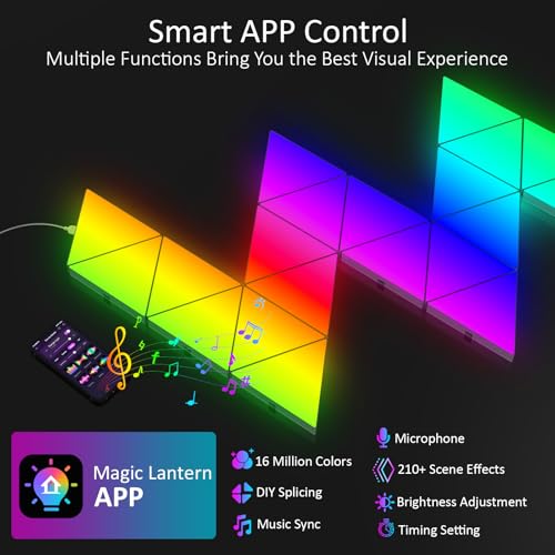 Image of 8 PCS Led Triangle Light Panels - Smart APP 6 inches Triangle RGB Gaming Lights with Music Sync Gaming Theme for Kids and Teens Room Playroom Decor