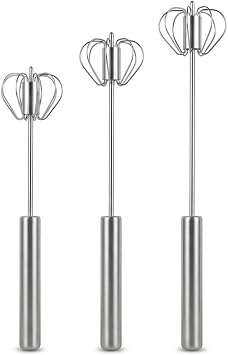 3-Piece Stainless Steel Mixer Set, Semi-Automatic Egg Beater,Manual Rotating Egg Whisk, Suitable for Whipping Cream, Beating, Mixing, and ChurningSilver