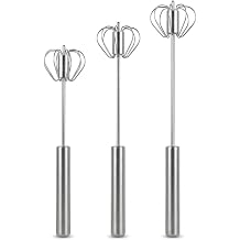 3-Piece Stainless Steel Mixer Set, Semi-Automatic Egg Beater,Manual Rotating Egg Whisk, Suitable for Whipping Cream, Beating, Mixing, and ChurningSilver