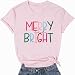 SUEOSU Merry and Bright Shirt Christmas Party Shirt Merry & Bright Colorful Shirt Holiday Unisex Graphic Tee .(Pink-1,M)