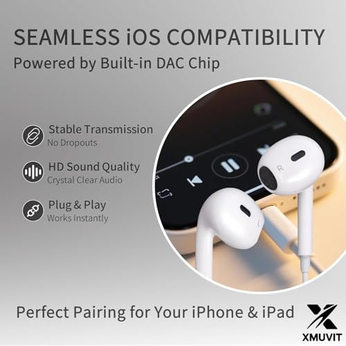 Image of Bluetooth Wired Earphones (Lightnning Connector) with HD Mic, Noise Isolation, in-Ear Silicone Design, Tangle-Free Cable, Button Control & Deep Bass - Compatible with iPhone 11 /12 /13 /14 Series
