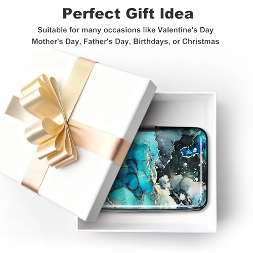 Image of Elfish RFID Blocking Credit Card Protector Aluminum ID Case Hard Shell Business Card Holders Metal Wallet for Men or Women, Graygreen Marble,