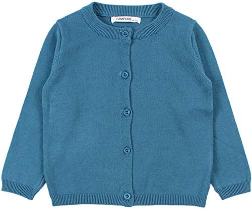 JELEUON Little Girls Cute Crew Neck Long Sleeve Button-Down Solid Cotton Fine Knit Cardigan Sweaters