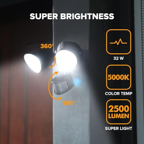 Ume 7622224012-2PCS 2 Pack 32W 2500 Lumen Led Security Lights Motion Sensor Light Outdoor, 5000K Daylight, Ip54 Waterproof, Dusk To Dawn, Motion Detector Flood Light thumb #1