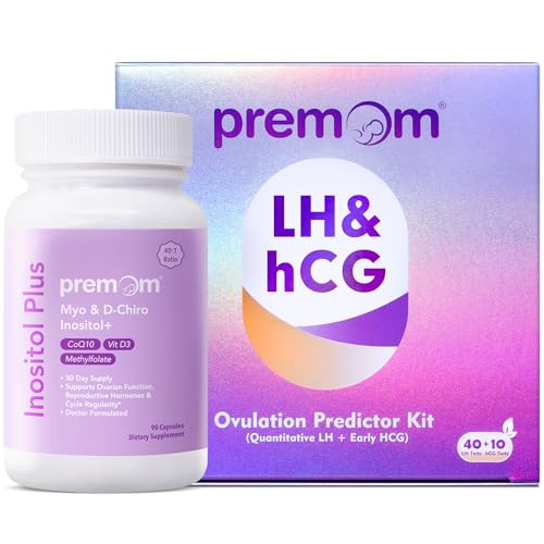 Premom Quantitative Ovulation Predictor Kit - 40 Ovulation Tests + 10 Pregnancy Tests - Premom Inositol Plus Bundle - Supports Hormonal Balance, Ovarian & Reproductive Health