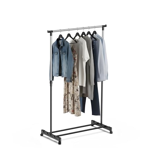 JAMAX Burro Ropa con Ruedas efecto Cromado | Perchero Burro Ropa Resistente y Extensible | Vestidor | Montaje Fácil sin herramientas | Carga Max. 10 kg | Burro para ropa Alt. 90-160cm, Anch 80cm