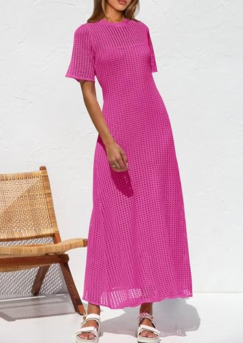 Image of PRETTYGARDEN Womens Eyelet Crochet Maxi 2 Piece Dress Sets