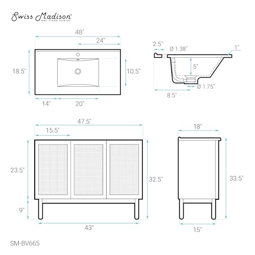 Image of Swiss Madison Classe 48 inch Bathroom Vanity in Oak Bath Sink Cabinet Sink Included