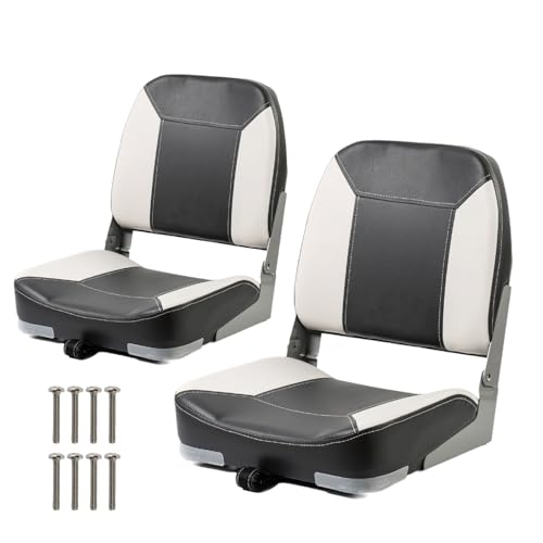 YENYUDT Low Back Fold-Down Boat Seats with Aluminum Hinges & Thick Soft Cushion, Folding Fishing Boat Seats with Mounting Screws, Waterproof Captain Boat Chairs, 2 Packs(Gray & White) by YENYUDT - Used condition - US$57.67