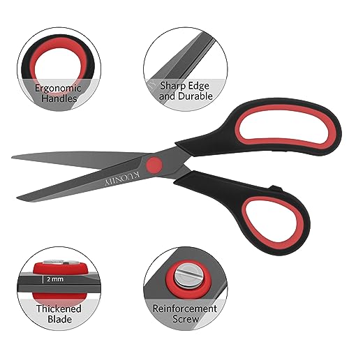 Image of KUONIIY Ultra Sharp Titanium Coated Scissors with Comfortable Multi Purpose Handles, Red Black, 19.5cm