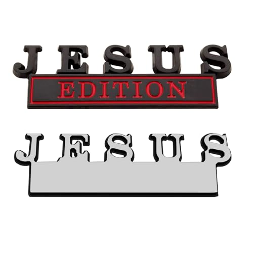 Image of 1pc 3D Raised Letter Jesus Edition Emblem Car Decal - Metal Sticker for Vehicles, Trucks, Motorcycles, SUV - Door Tailgate Bumper Badge Auto Decoration (Black and red)