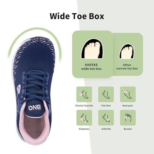 MAFEKE Womens Wide Toe Box Running Shoes Arch Support Tennis Athletic Sneakers Orthotic Walking Shoes for Plantar Fasciitis Pain Relief US 6-112